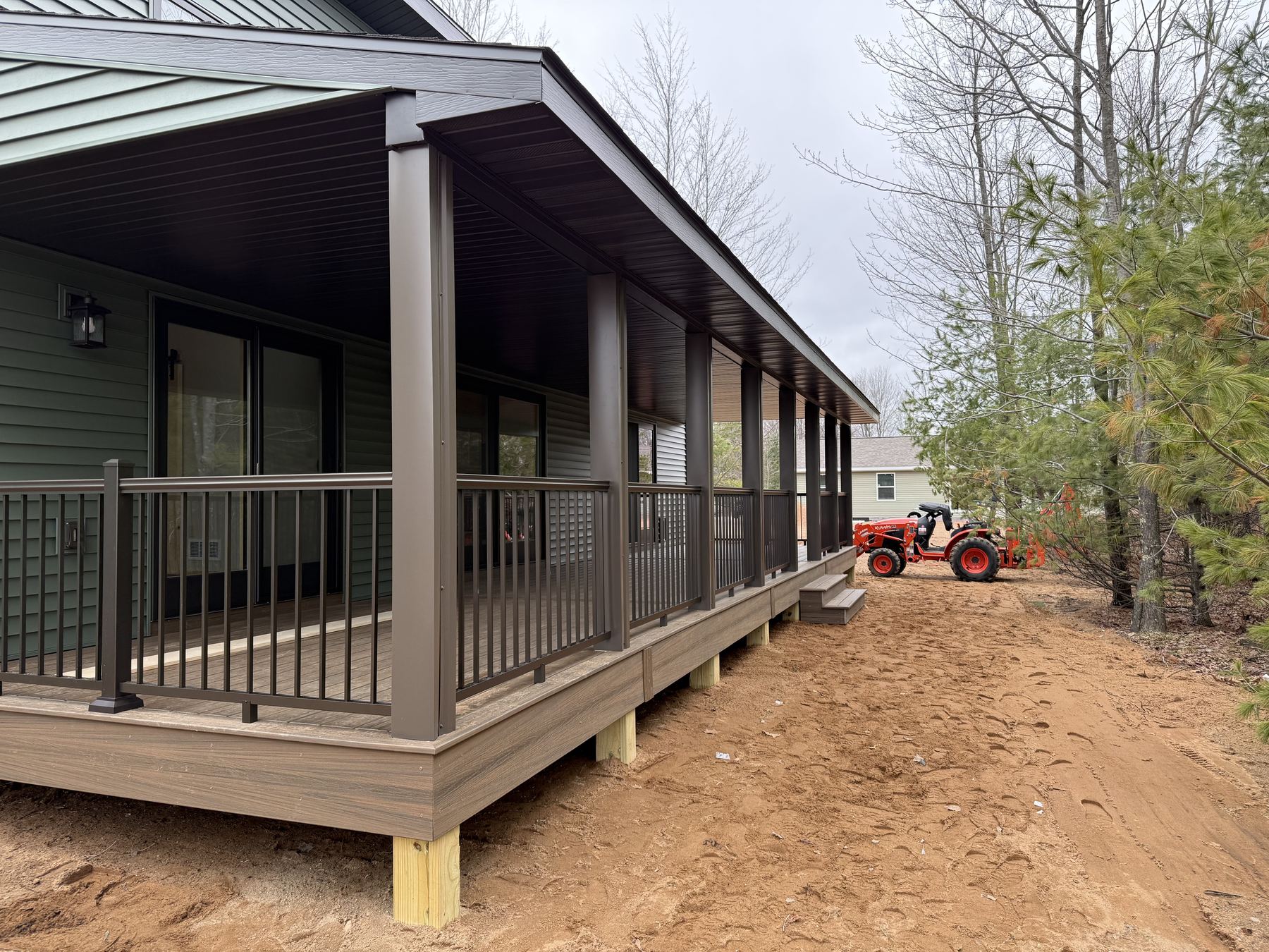Composite deck with railing under construction