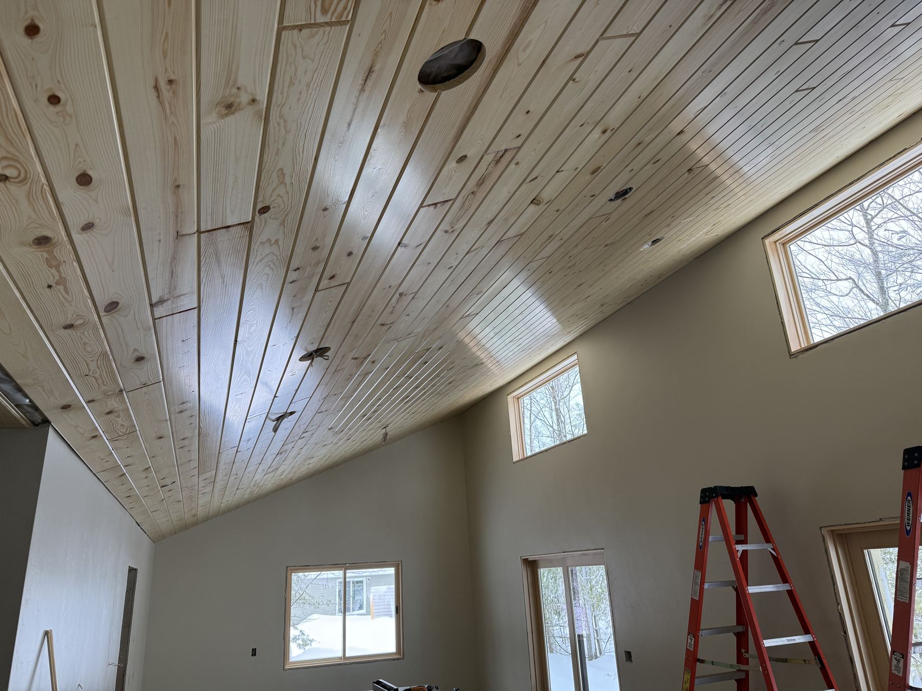 Vaulted tongue-and-groove pine ceiling